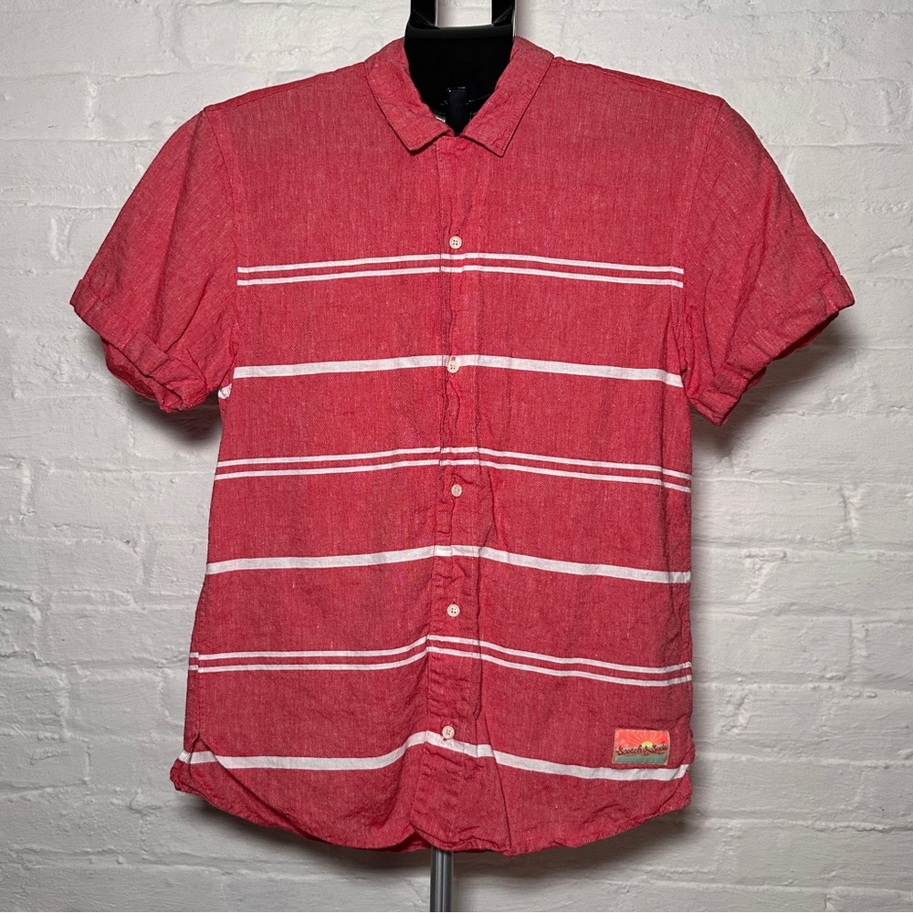 Scotch & Soda Linen Red Striped Men's Paradise Shirt Short Sleeve Regular Fit